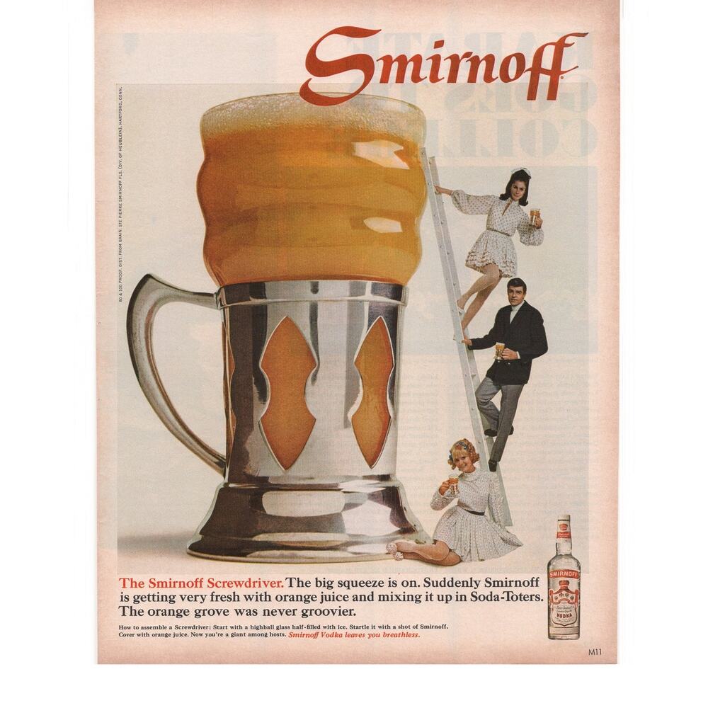 Smirnoff Vodka Magazine Advertisement Vintage 1968 Orange Screwdriver Alcohol
